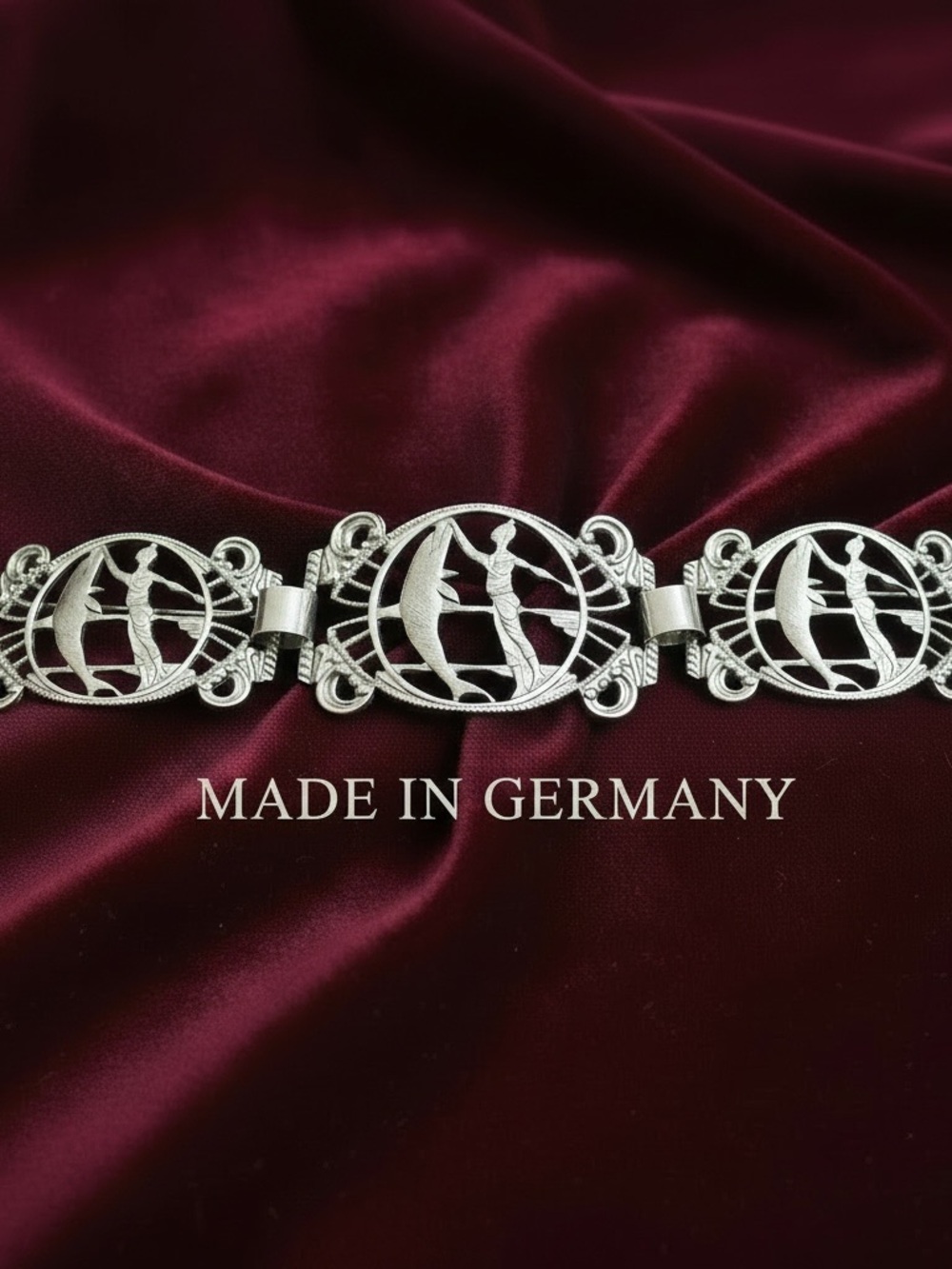 Vintage 1950s German Gold Tone Souvenir Dolphin Trainer Link Bracelet
